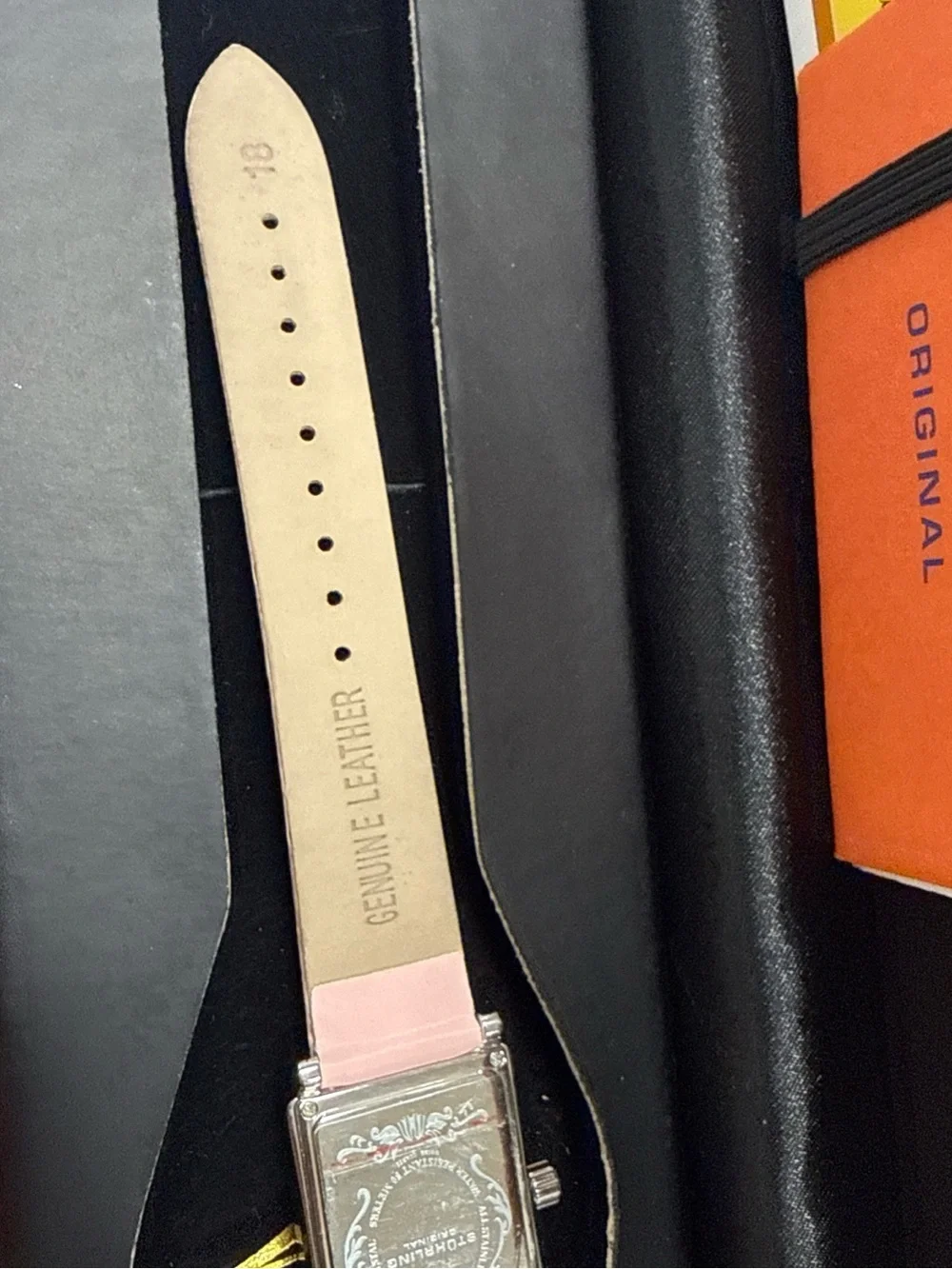Stuhrling Original Pink Floral Rectangular Watch with Silver Case